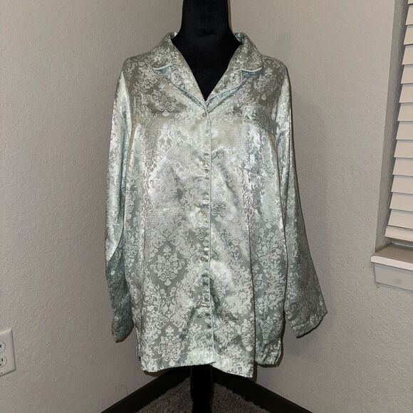 Delicates Sleepwear Set Women's Large Blue Floral Cotton Long Sleeve Button-Up - Picture 1 of 8